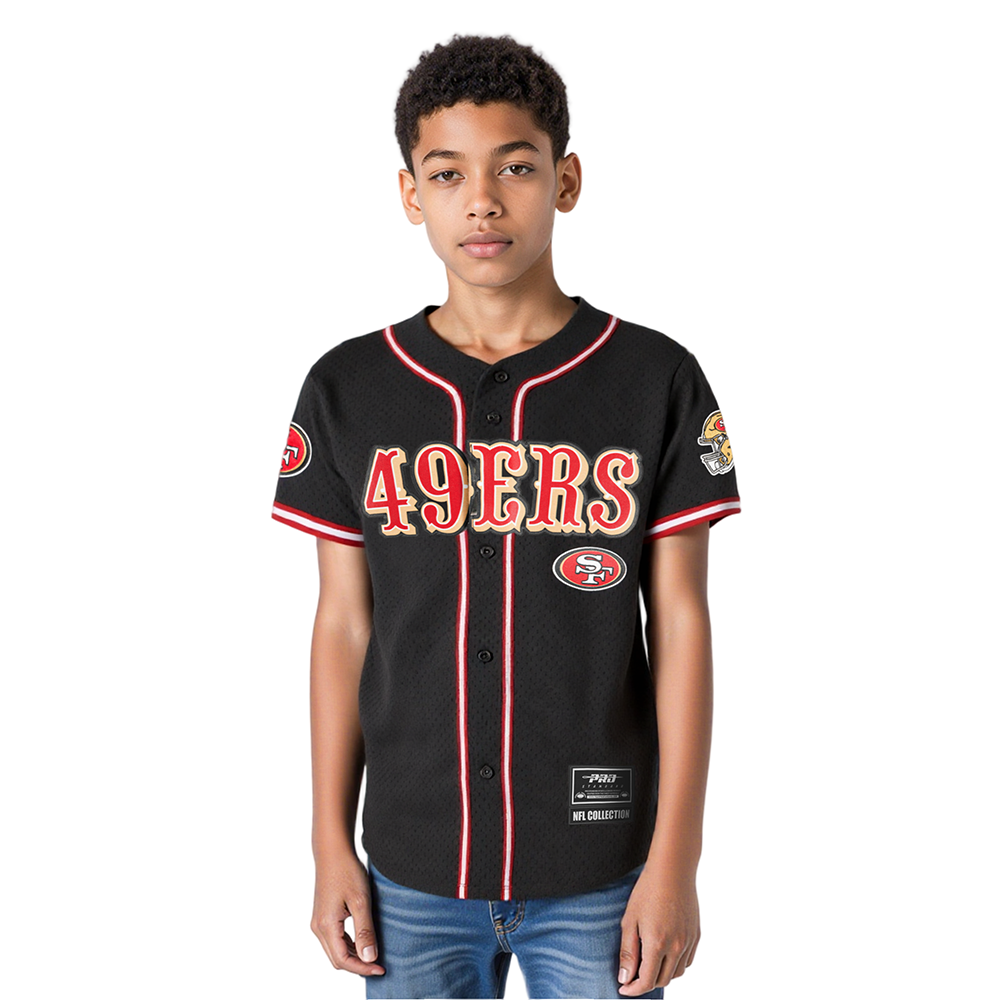 NFL SAN FRANCISCO 49ERS CLASSIC TODDLER BOYS MESH BUTTON DOWN SHIRT (BLACK/RED)