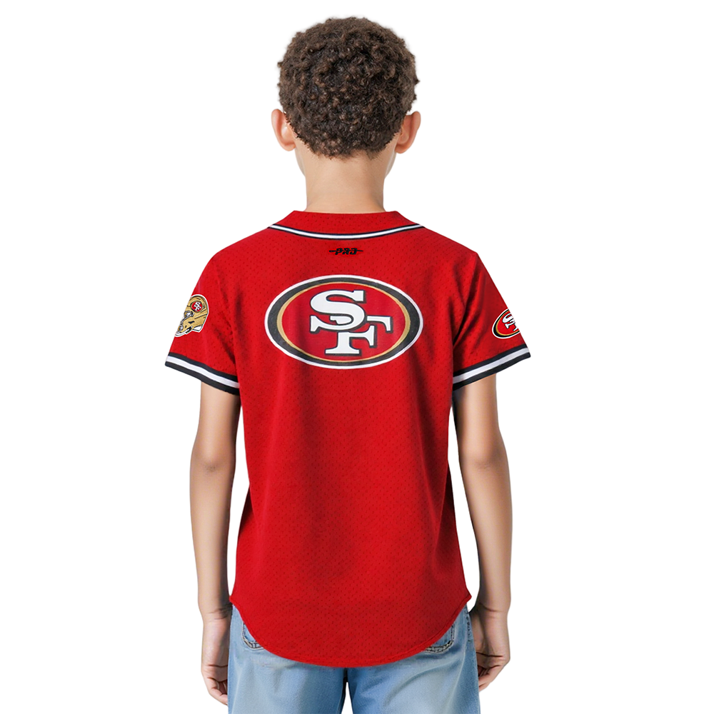 NFL SAN FRANCISCO 49ERS CLASSIC BIG BOYS MESH BUTTON DOWN SHIRT (RED/BLACK)
