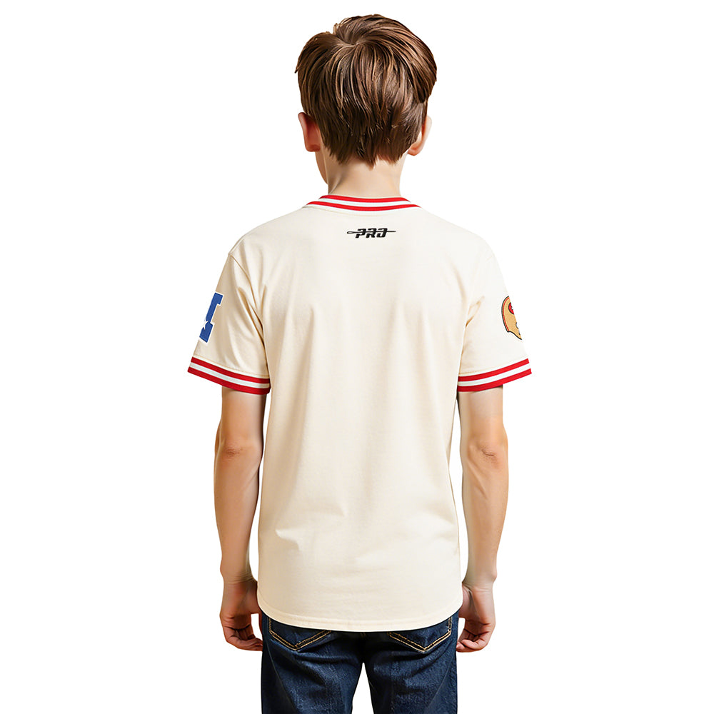 NFL SAN FRANCISCO 49ERS RETRO CLASSIC BIG BOY'S SS STRIPED RIB TEE (EGGSHELL/ RED)