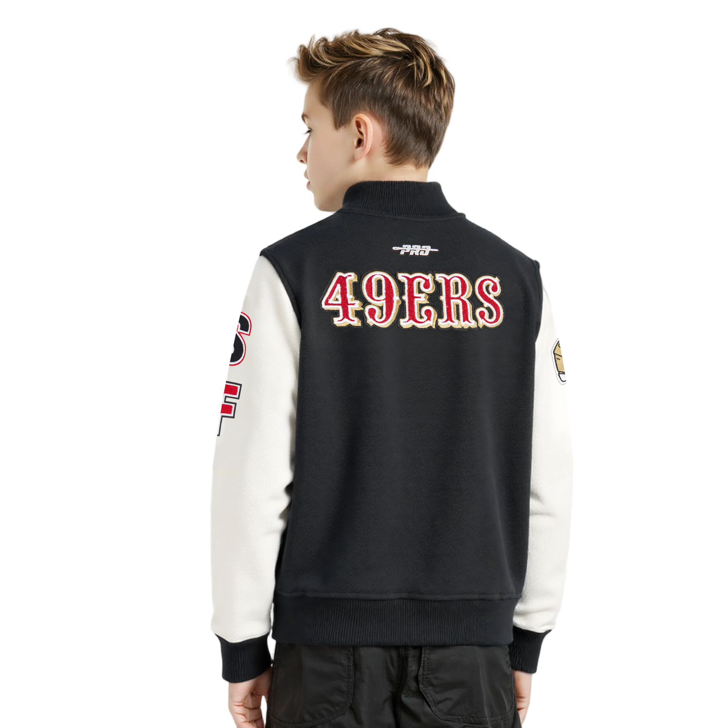 NFL SAN FRANCISCO 49ERS CLASSIC BIG BOYS WOOL VARSITY JACKET (BLACK/WHITE)