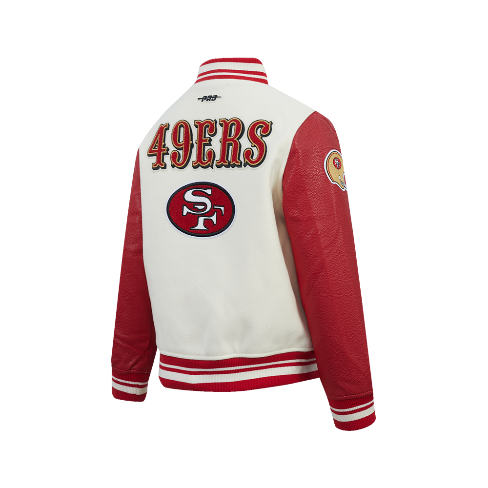 NFL SAN FRANCISCO 49ERS RETRO CLASSICS BIG BOY'S RIB WOOL VARSITY JACKE (EGGSHELL/ RED)