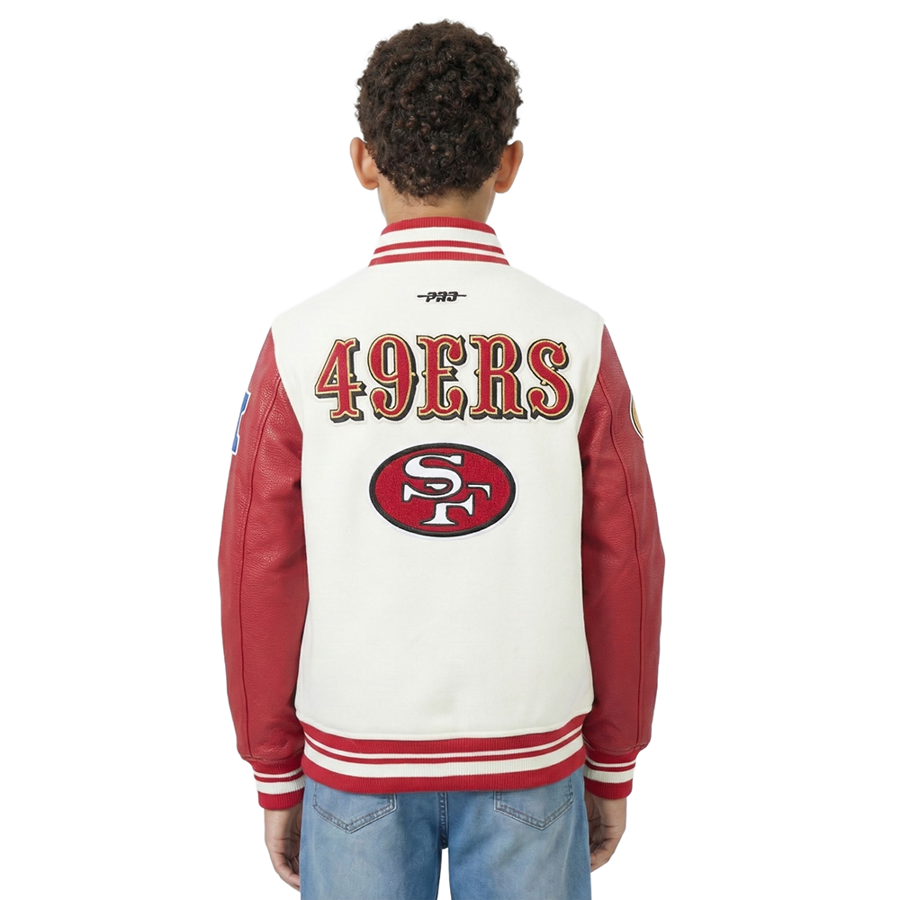 NFL SAN FRANCISCO 49ERS RETRO CLASSICS BIG BOY'S RIB WOOL VARSITY JACKE (EGGSHELL/ RED)