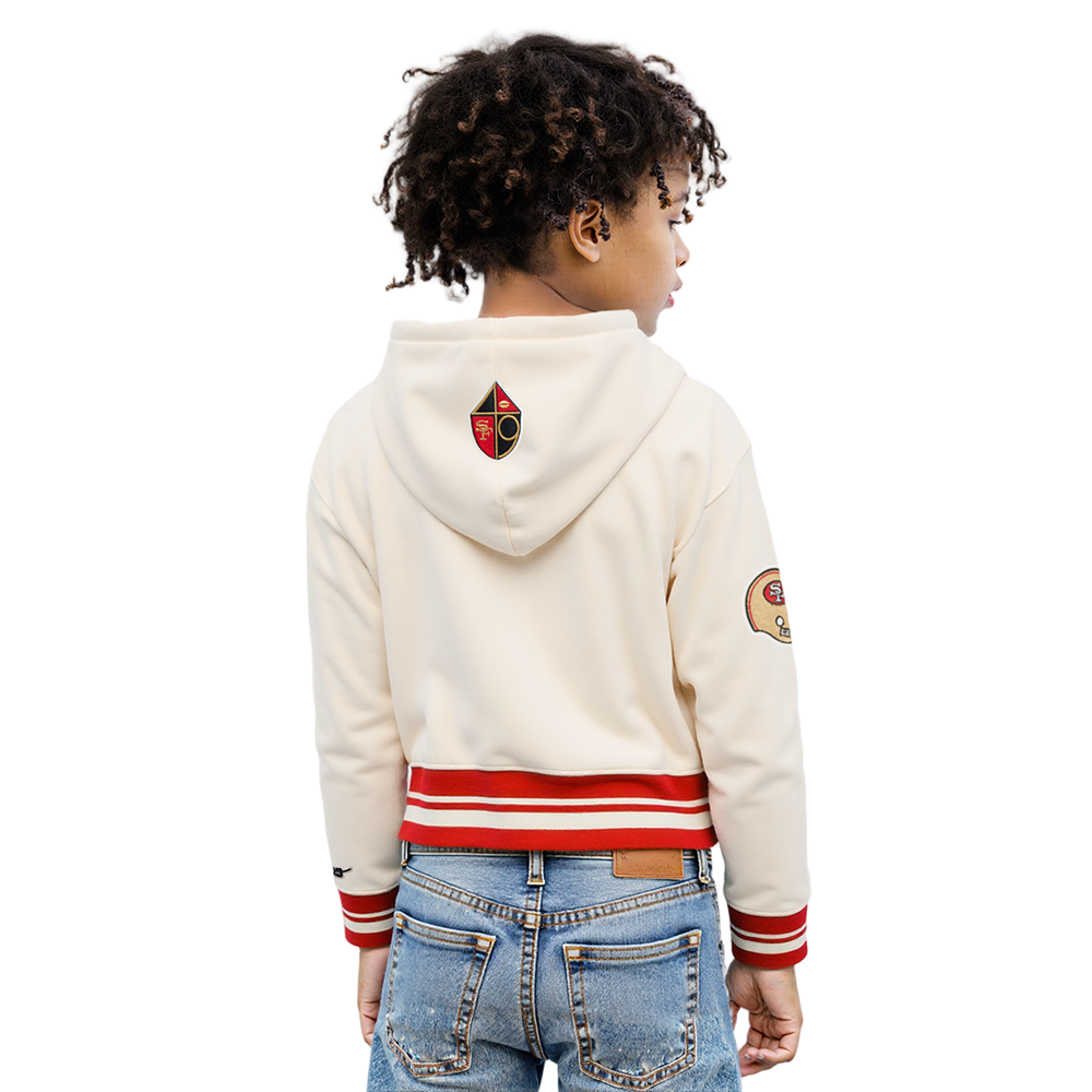 NFL SAN FRANCISCO 49ERS RETRO CLASSIC BIG GIRLS  RIB FLEECE PULLOVER HOODIE (EGGSHELL/ RED)