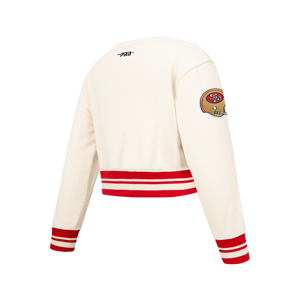 NFL SAN FRANCISCO 49ERS RETRO CLASSICS BIG GIRL'S RIB FLEECE CREWNECK (EGGSHELL/ RED)