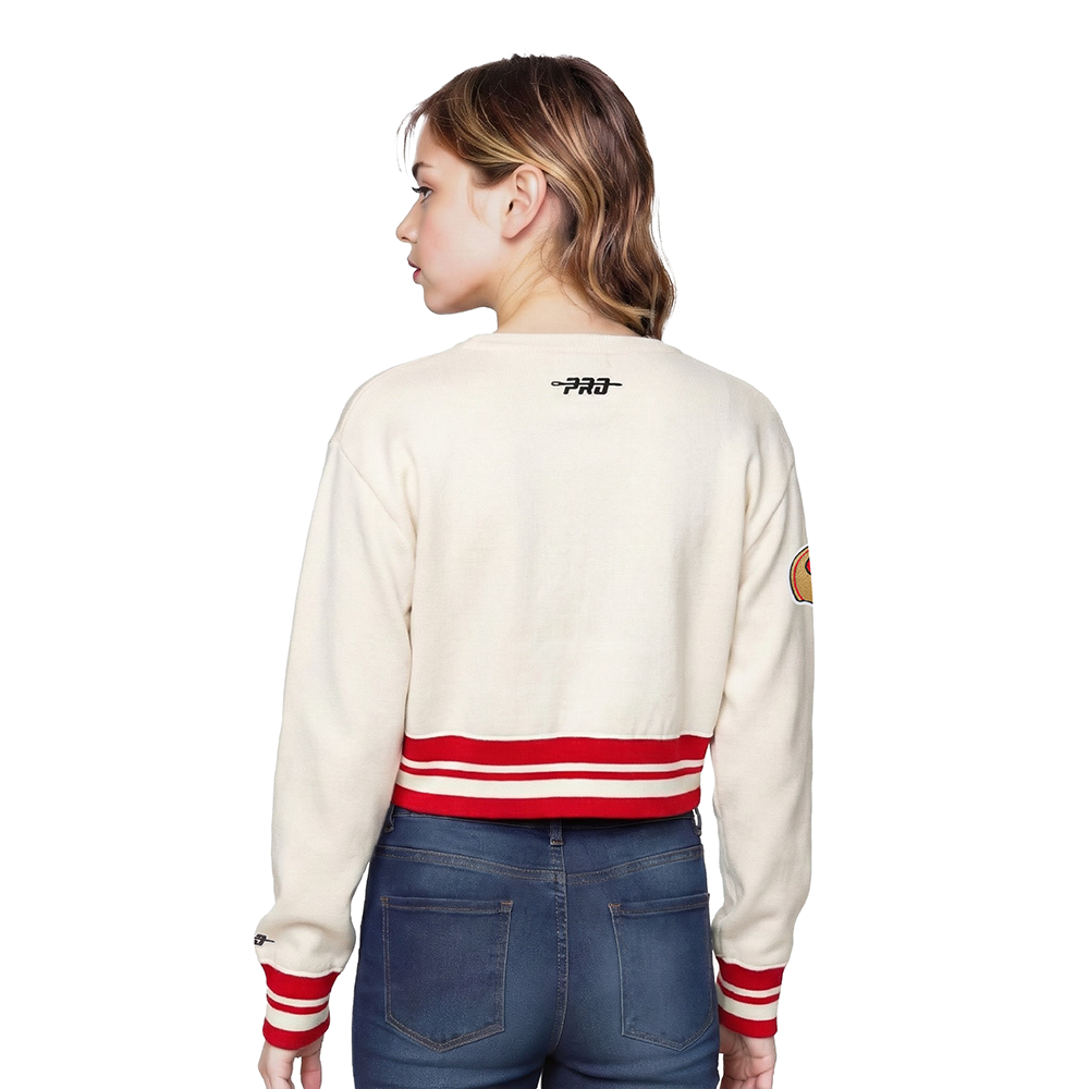 NFL SAN FRANCISCO 49ERS RETRO CLASSICS BIG GIRL'S RIB FLEECE CREWNECK (EGGSHELL/ RED)