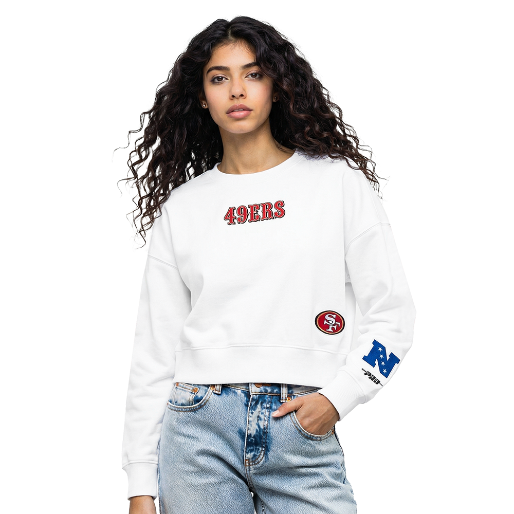NFL SAN FRANCISCO 49ERS WINGSPAN WOMEN'S FLC CREWNECK (WHITE)