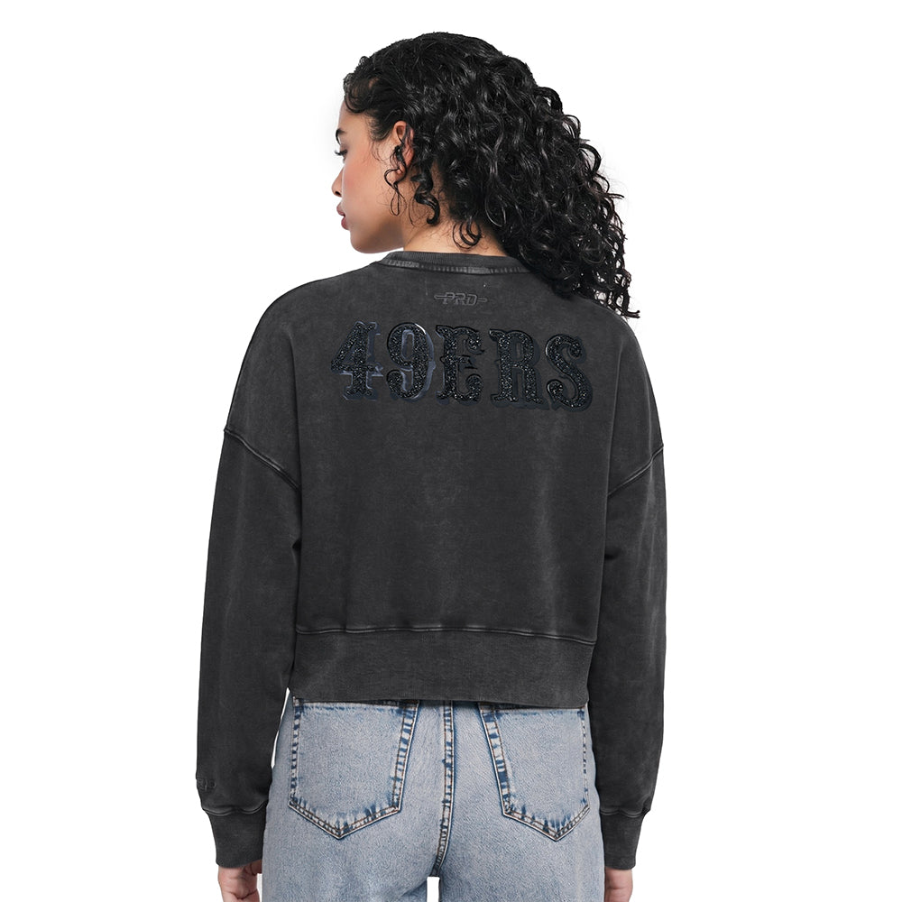 NFL SAN FRANCISCO 49ERS WASHED CRYSTALLINE WOMEN'S ENZYME WASH FT CREW (WASHED BLACK)