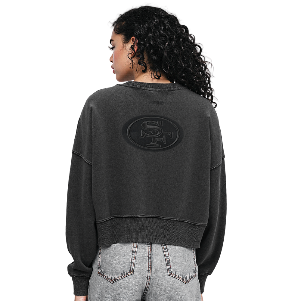 NFL SAN FRANCISCO 49ERS WASHED CLASSIC WOMEN'S ENZYME WASH FT CREWNECK (WASHED BLACK)
