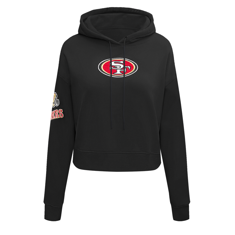 San Francisco 49ers Women's Hooded Crop Sweatshirt - Black/White/Grey