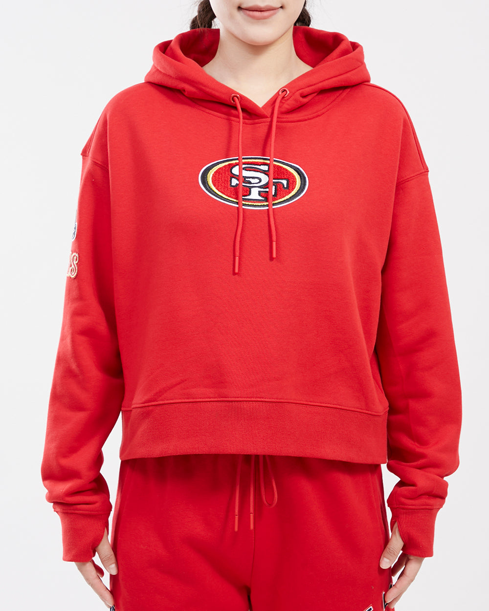 SAN FRANCISCO 49ERS CLASSIC FLC CROPPED PO HOODIE (RED)