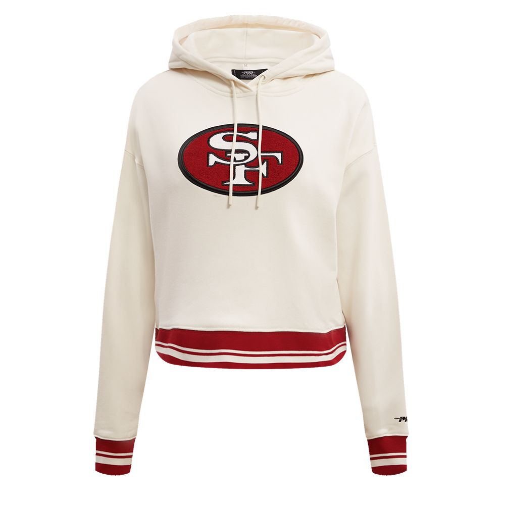 NFL SAN FRANCISCO 49ERS RETRO CLASSIC WOMEN´S CROPPED PO HOODIE (EGGSHELL/ RED)