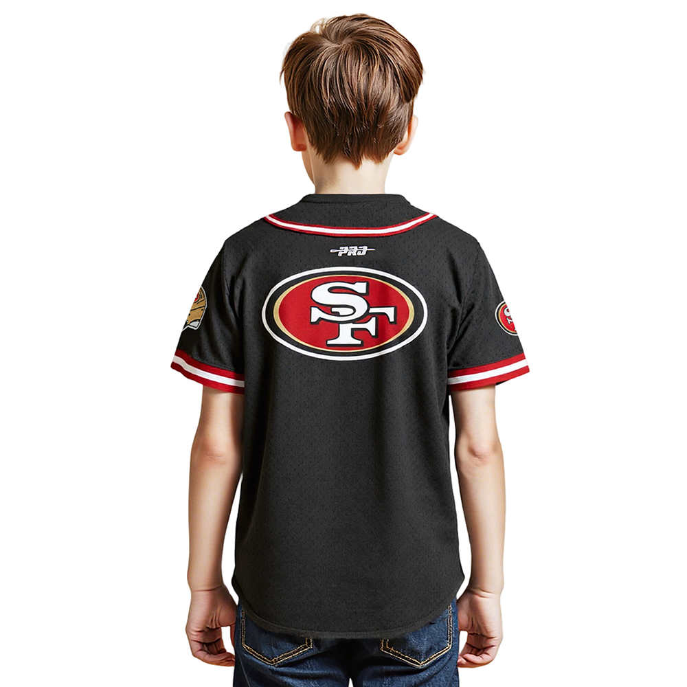 NFL SAN FRANCISCO 49ERS CLASSIC LITTLE BOYS MESH BUTTON DOWN SHIRT (BLACK/RED)