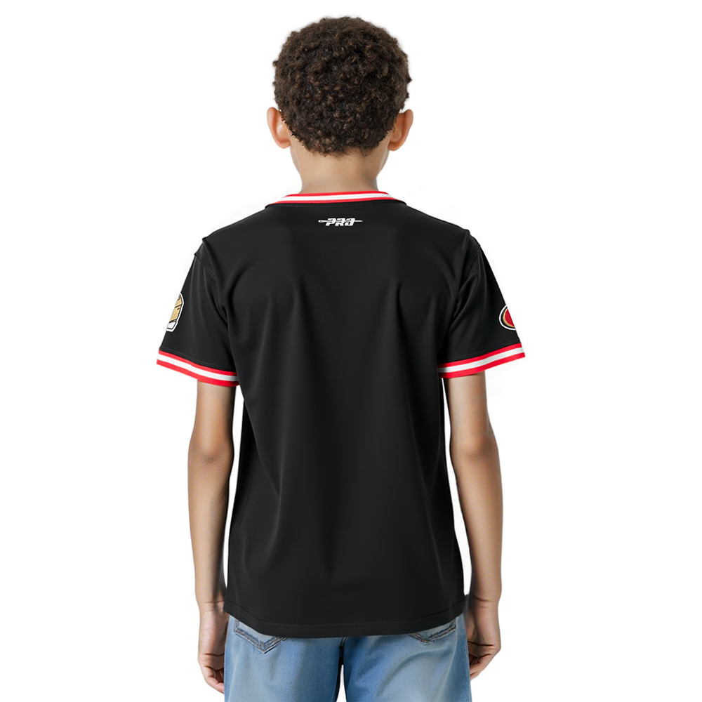 NFL SAN FRANCISCO 49ERS CLASSIC LITTLE BOYS SHORT SLEEVE STRIPED RIB TEE (BLACK/RED)