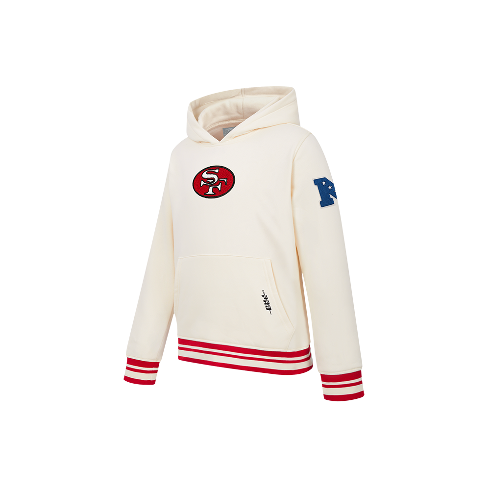 NFL SAN FRANCISCO 49ERS RETRO CLASSIC LITTLE BOYS RIB FLEECE PULLOVER HOODIE (EGGSHELL/ RED)