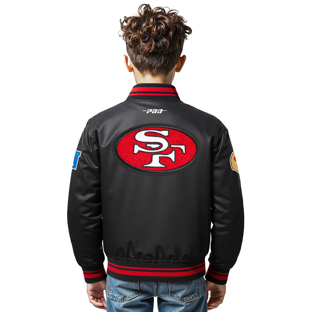 NFL SAN FRANCISCO 49ERS RETRO CLASSIC LITTLE BOYS RIB SATIN JACKET (BLACK/RED/BLACK)