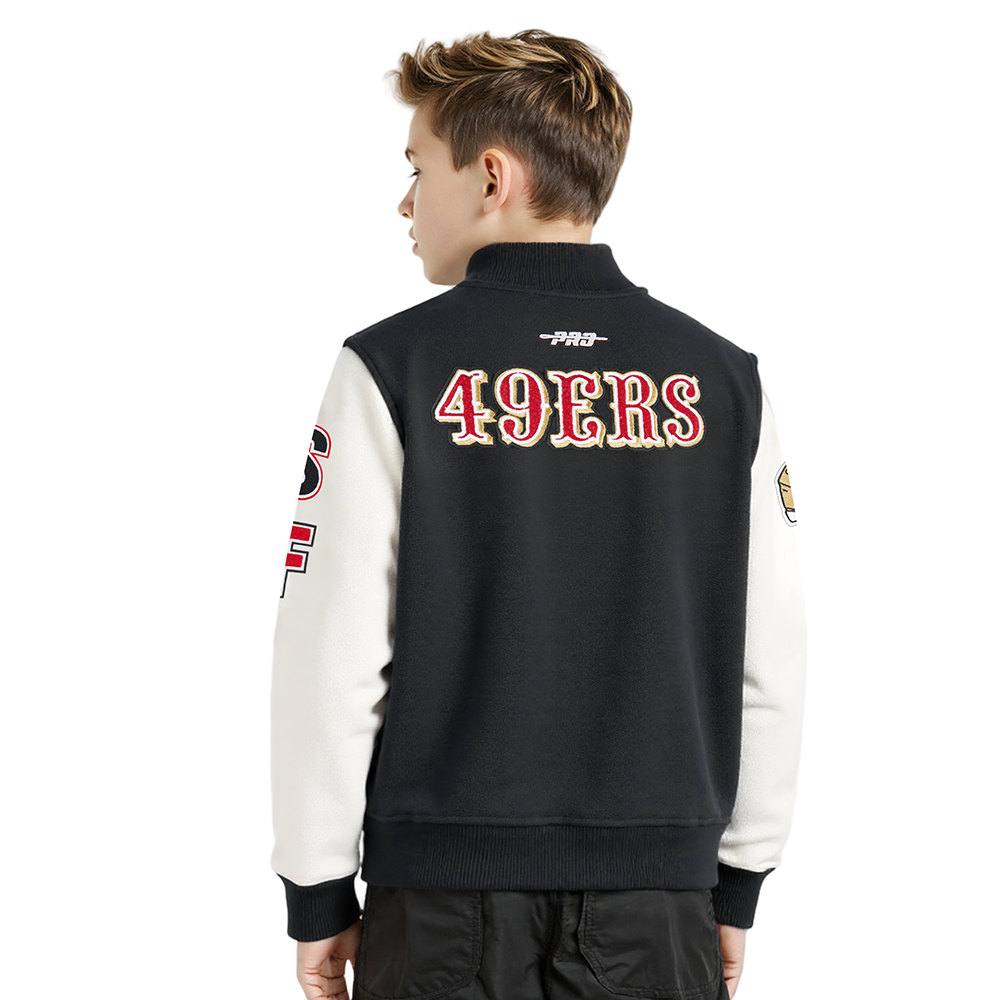NFL SAN FRANCISCO 49ERS CLASSIC LITTLE BOYS WOOL VARSITY JACKET (BLACK/WHITE)