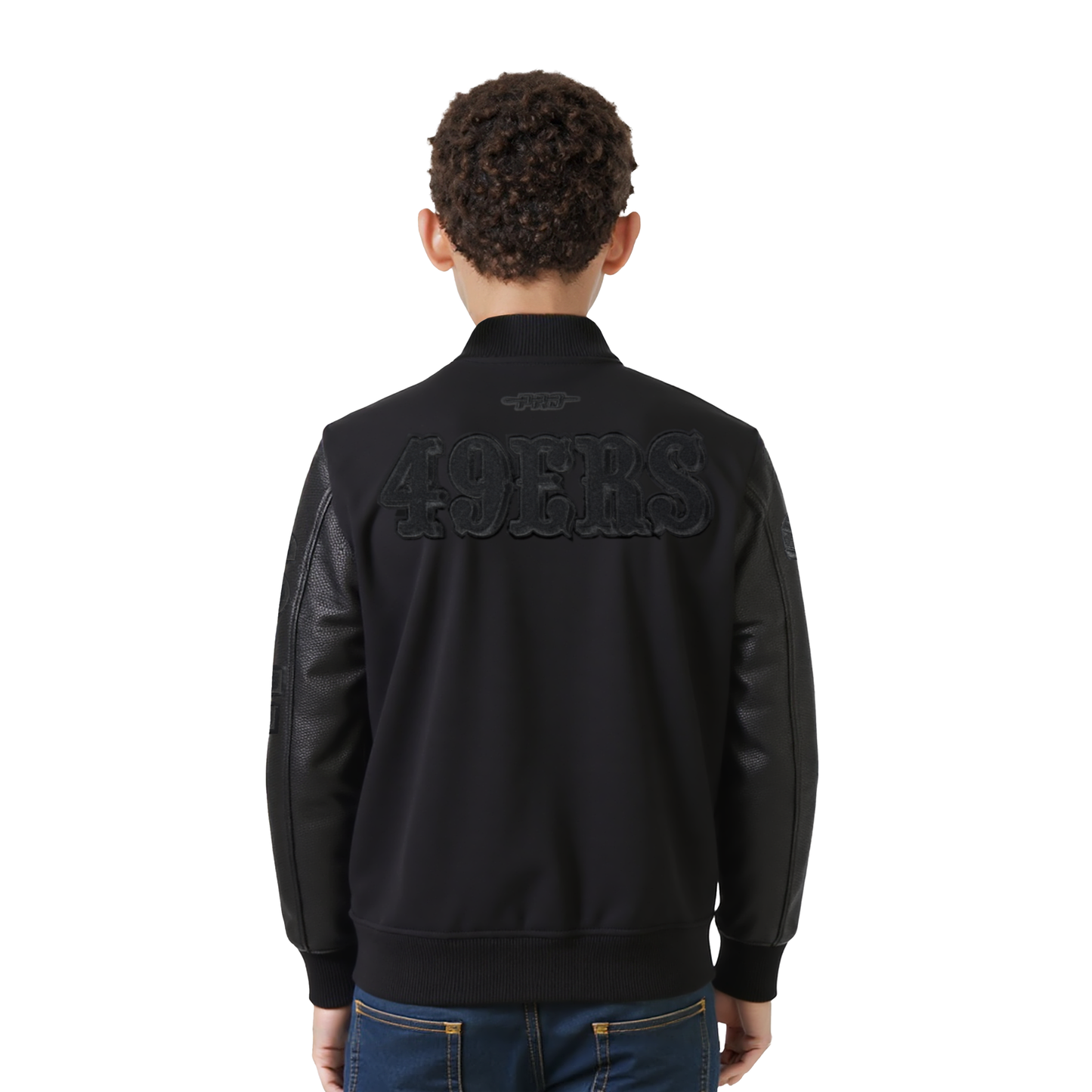 NFL SAN FRANCISCO 49ERS TRIPLE BLACK LITTLE BOYS WOOL VARSITY JACKET (JET BLACK)