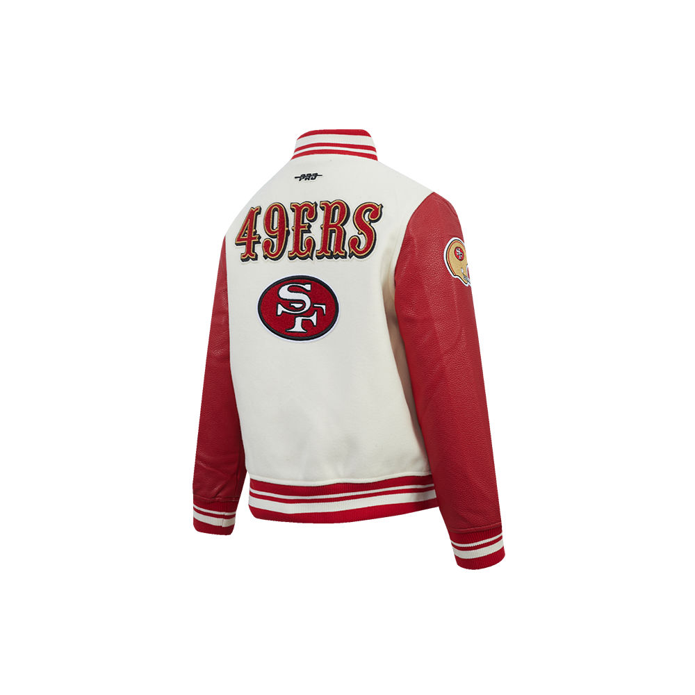 NFL SAN FRANCISCO 49ERS RETRO CLASSICS LITTLE BOY'S RIB WOOL VARSITY JACKE (EGGSHELL/ RED)
