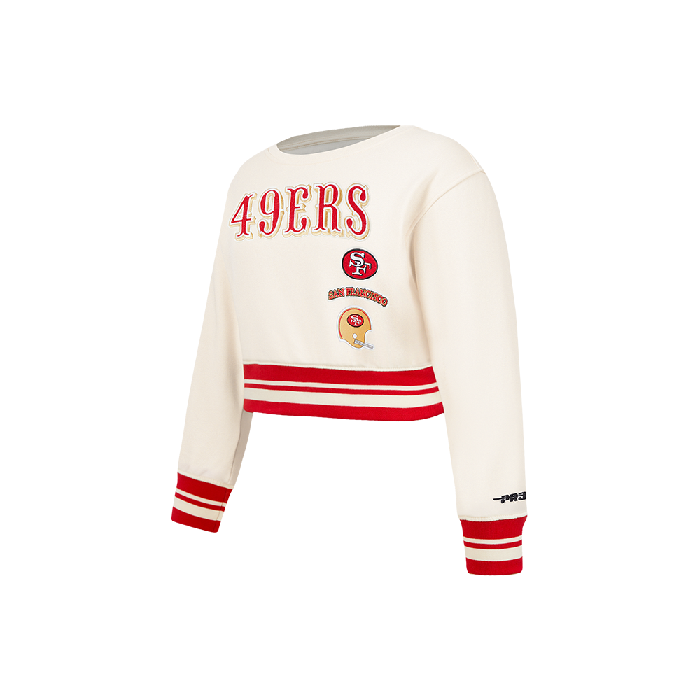 NFL SAN FRANCISCO 49ERS RETRO CLASSIC LITTLE GIRLS  RIB FLEECE CREWNECK (EGGSHELL/ RED)