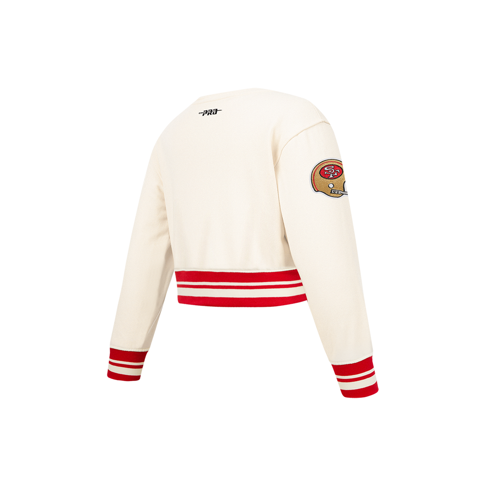 NFL SAN FRANCISCO 49ERS RETRO CLASSICS LITTLE GIRL'S RIB FLEECE CREWNECK (EGGSHELL/ RED)