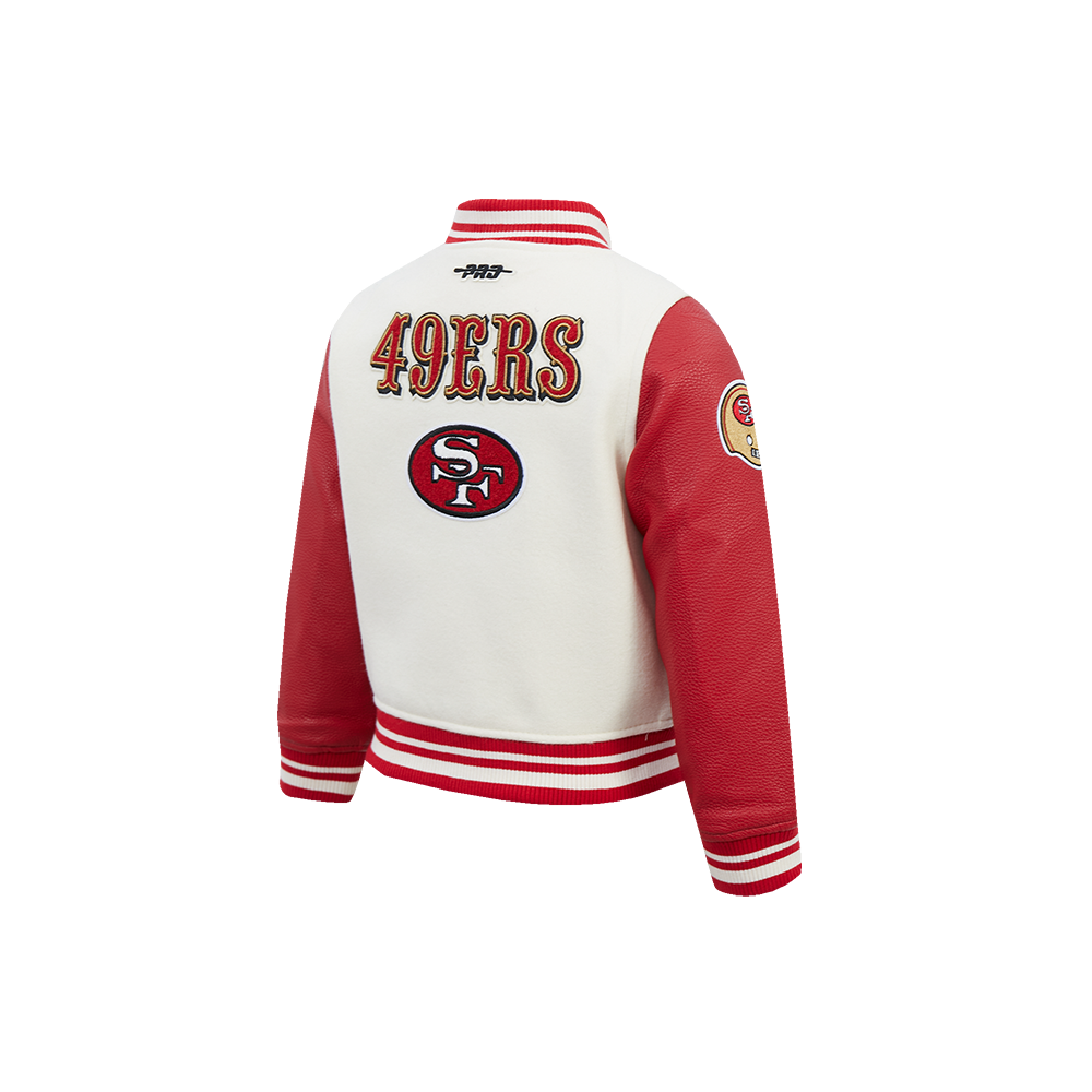 NFL SAN FRANCISCO 49ERS RETRO CLASSICS TODDLER BOY'S RIB WOOL VARSITY JACKE (EGGSHELL/ RED)