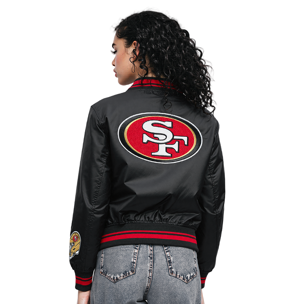 NFL SAN FRANCISCO 49ERS MASHUP WOMEN'S RIB SATIN JACKET (BLACK/RED/BLACK)