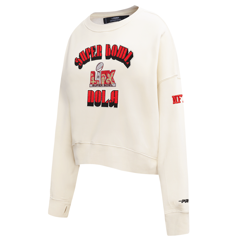 NFL SUPER BOWL 59 WOMEN'S FLEECE CREWNECK (EGGSHELL)
