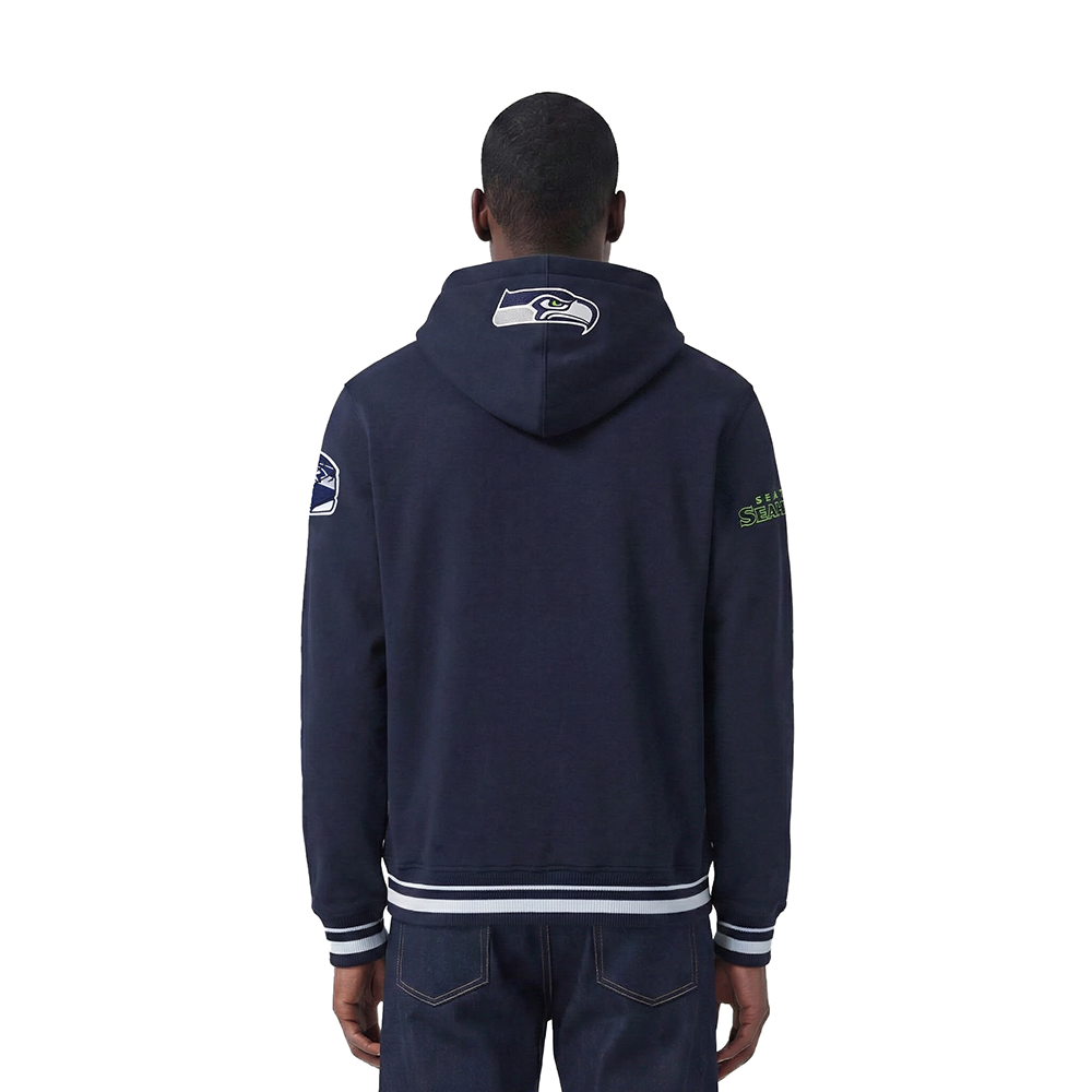 NFL SEATTLE SEAHAWKS SCRIPT TAIL MEN'S RIB FLC PO HOODIE (MIDNIGHT NAVY)