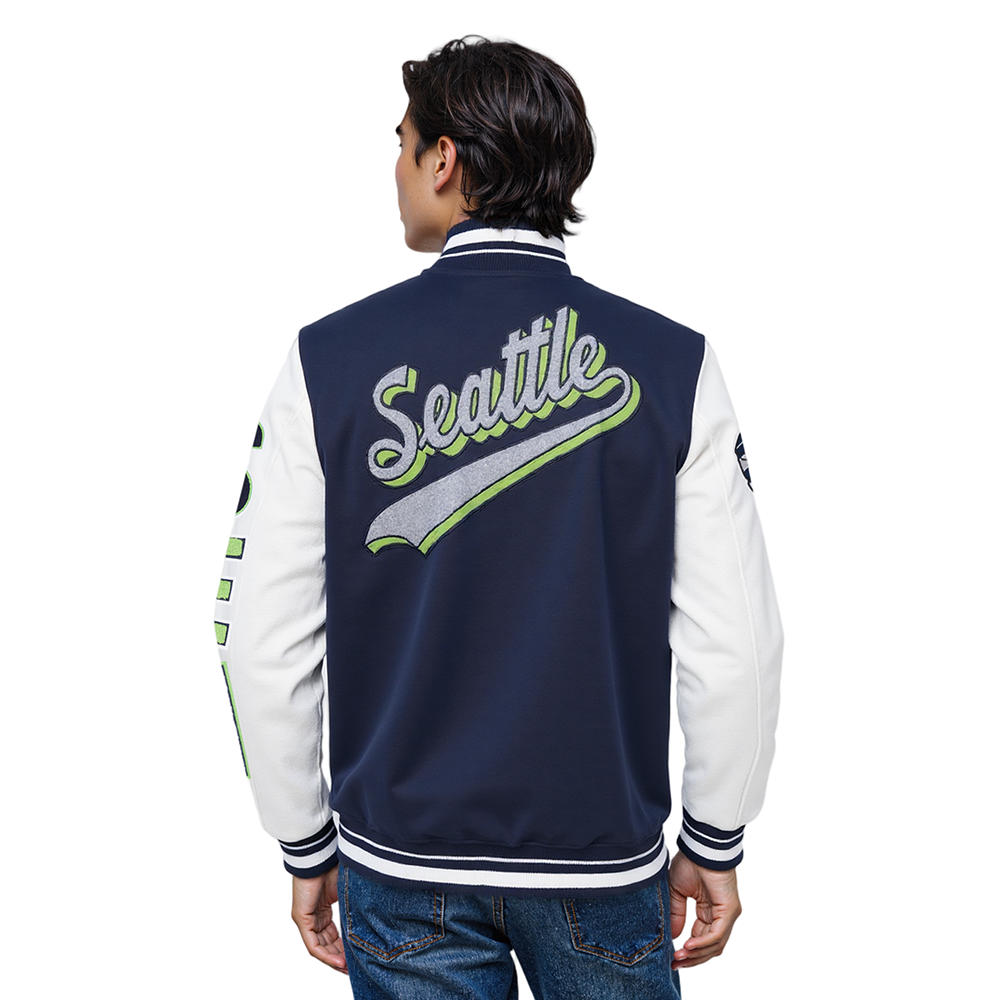 NFL SEATTLE SEAHAWKS SCRIPT TAIL MEN'S RIB WOOL VARSITY (MIDNIGHT NAVY/WHITE)