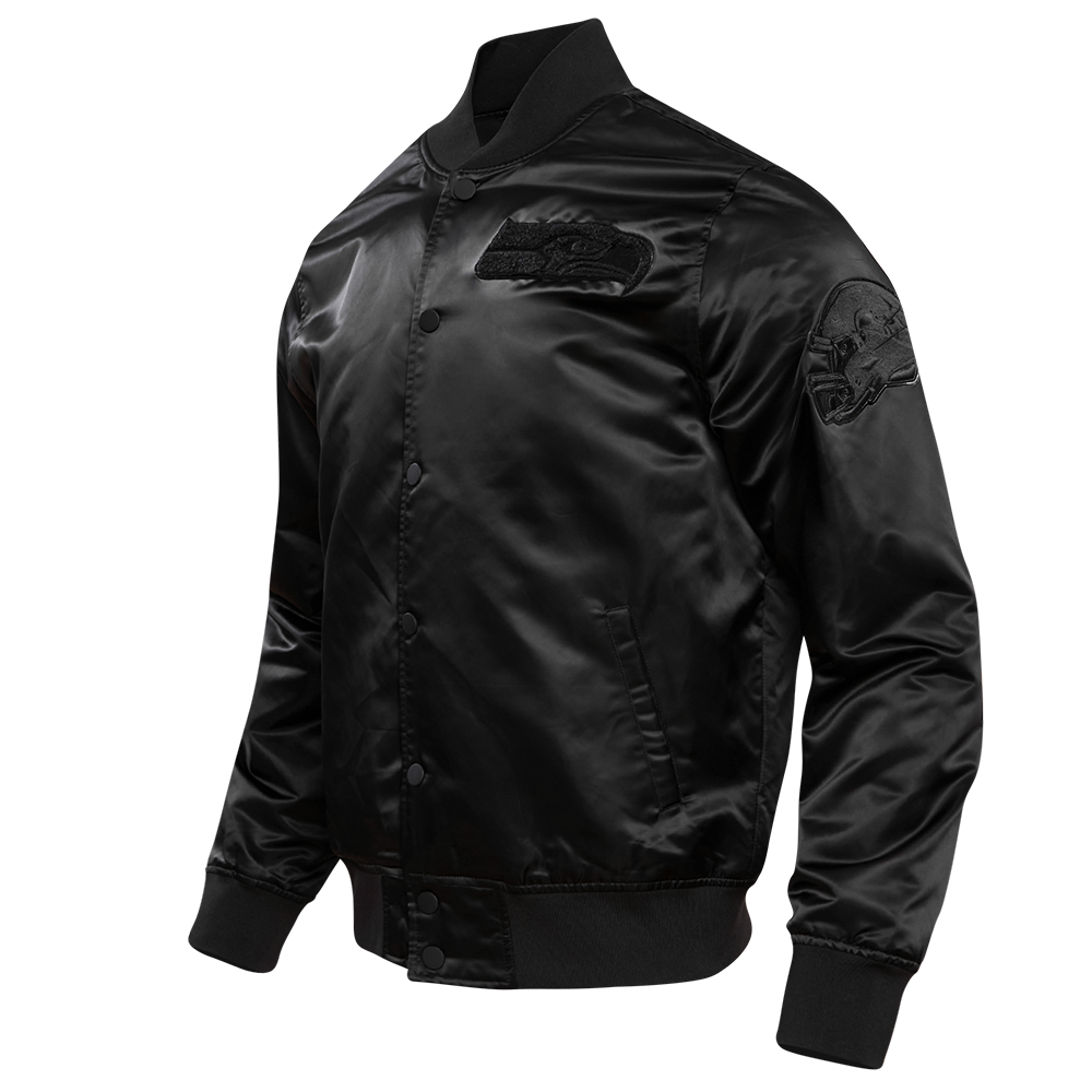 NFL SEATTLE SEAHAWKS TRIPLE BLACK SATIN JACKET (TRIPLE BLACK)