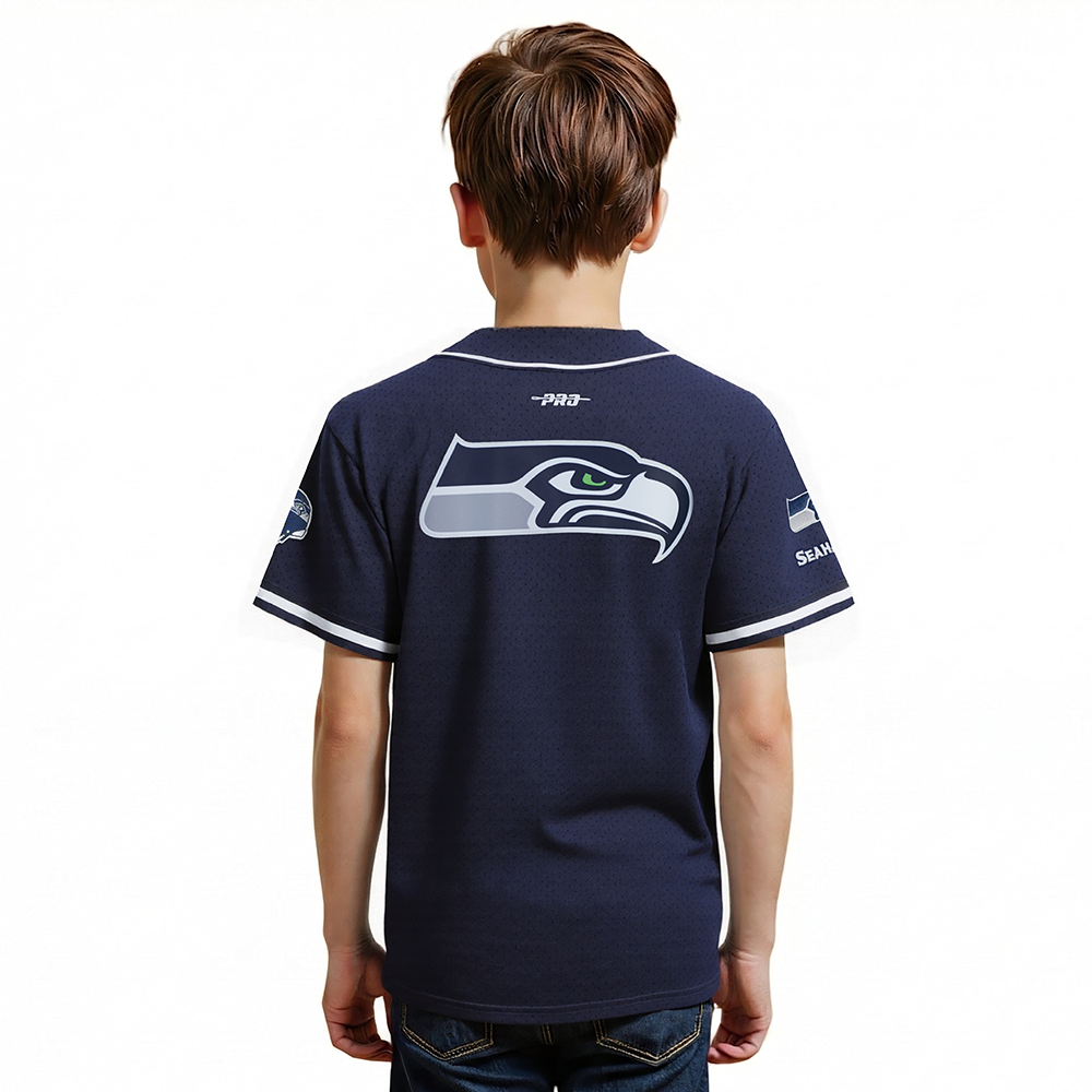 NFL SEATTLE SEAHAWKS CLASSIC BIG BOY'S MESH BUTTON DOWN SHIRT (MIDNIGHT NAVY)