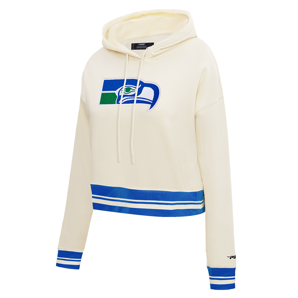 NFL SEATTLE SEAHAWKS RETRO CLASSIC WOMEN'S CROPPED PO HOODIE (EGGSHELL/ ROYAL BLUE)