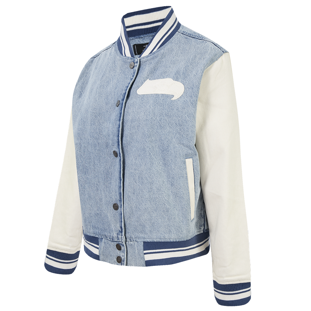 NFL SEATTLE SEAHAWKS VARSITY BLUES WOMEN'S DENIM VARSITY JACKET (DENIM/LINEN)