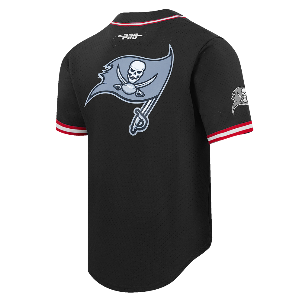 NFL TAMPA BAY BUCCANEERS MIKE EVANS #13 CLASSIC MESH PNN MEN'S MESH BUTTON DOWN SHIRT (BLACK/RED)