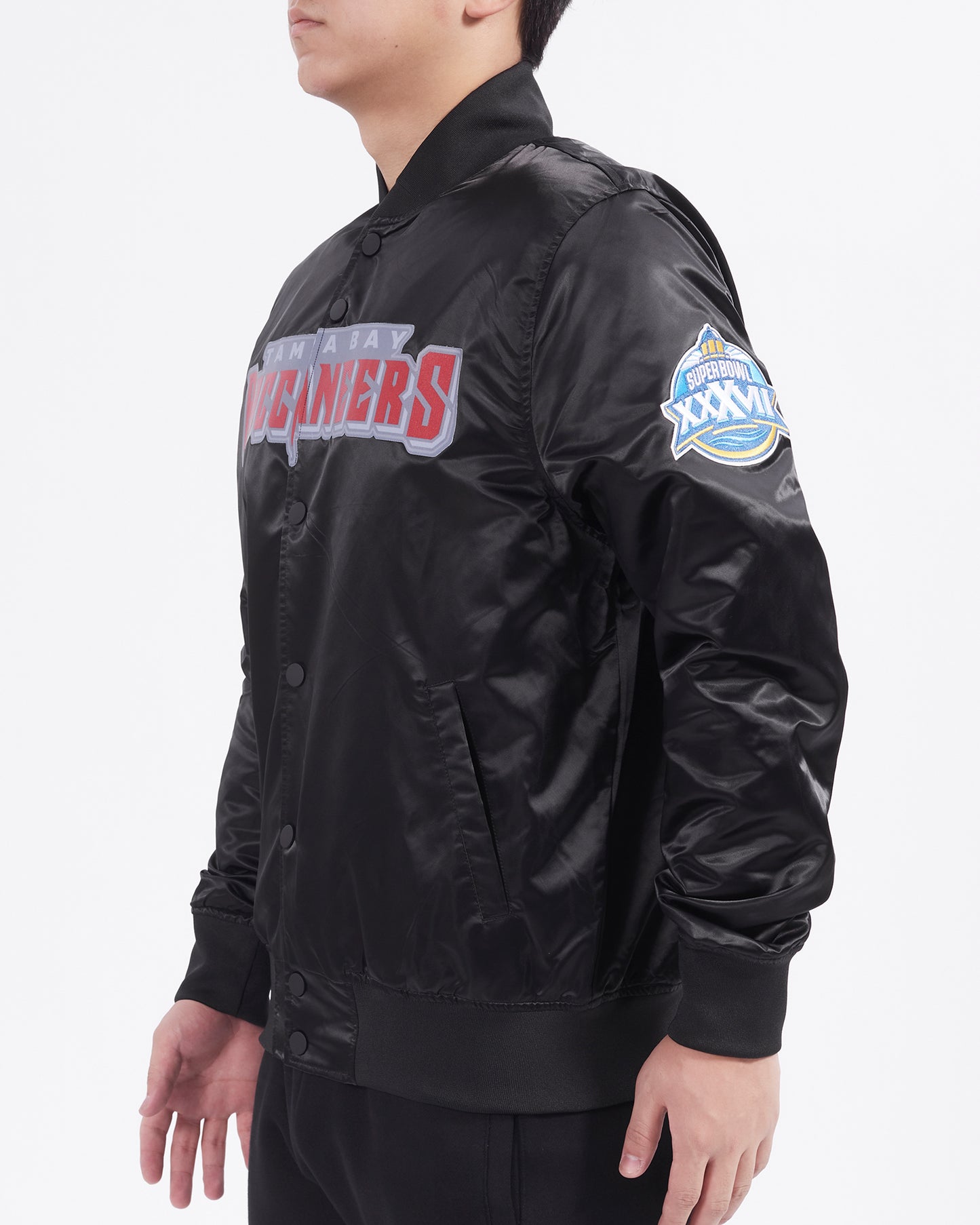NFL TAMPA BAY BUCCANEERS BIG LOGO MEN'S SATIN JACKET (BLACK)