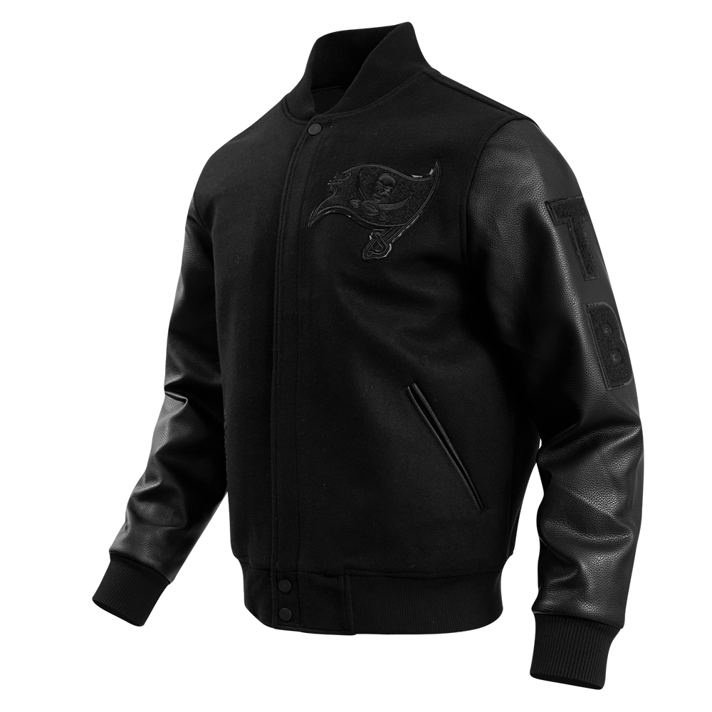 NFL TAMPA BAY BUCCANEERS TRIPLE BLACK MEN'S WOOL VARSITY JACKET (TRIPLE BLACK MEN'S)