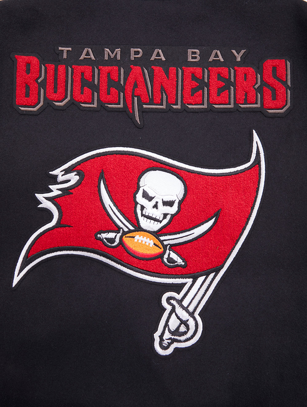 NFL TAMPA BAY BUCCANEERS MASHUP MEN'S RIB WOOL VARSITY JACKET (BLACK)