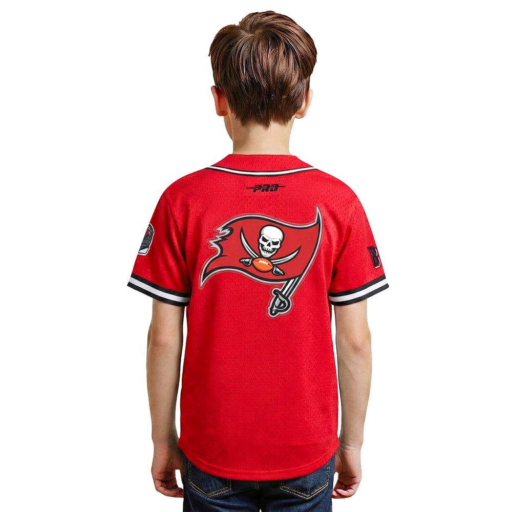 NFL TAMPA BAY BUCCANEERS CLASSIC BIG BOY'S MESH BUTTON DOWN SHIRT (RED/BLACK)