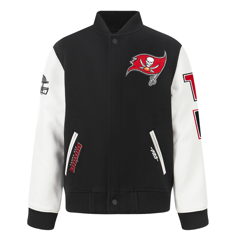 NFL TAMPA BAY BUCCANEERS CLASSIC LITTLE BOYS WOOL VARSITY JACKET (BLACK/WHITE)
