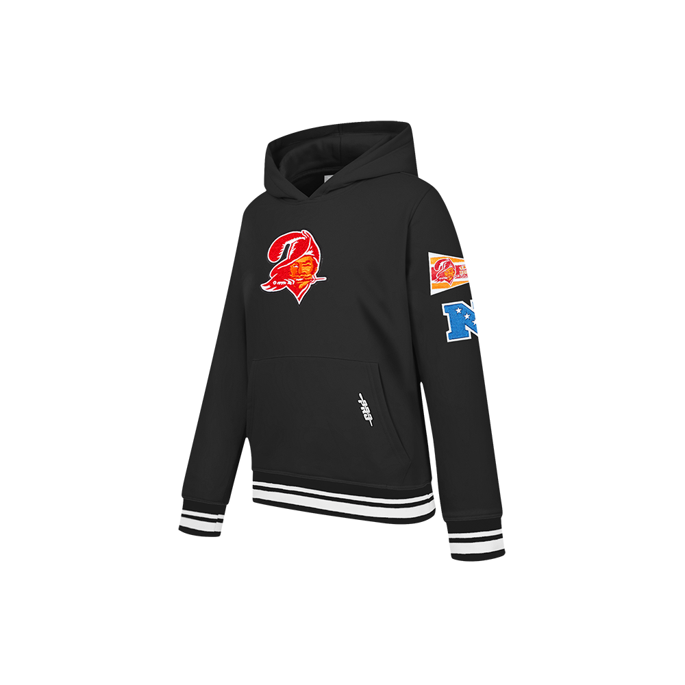 NFL TAMPA BAY BUCCANEERS RETRO CLASSIC LITTLE BOYS RIB FLEECE PULLOVER HOODIE (BLACK)