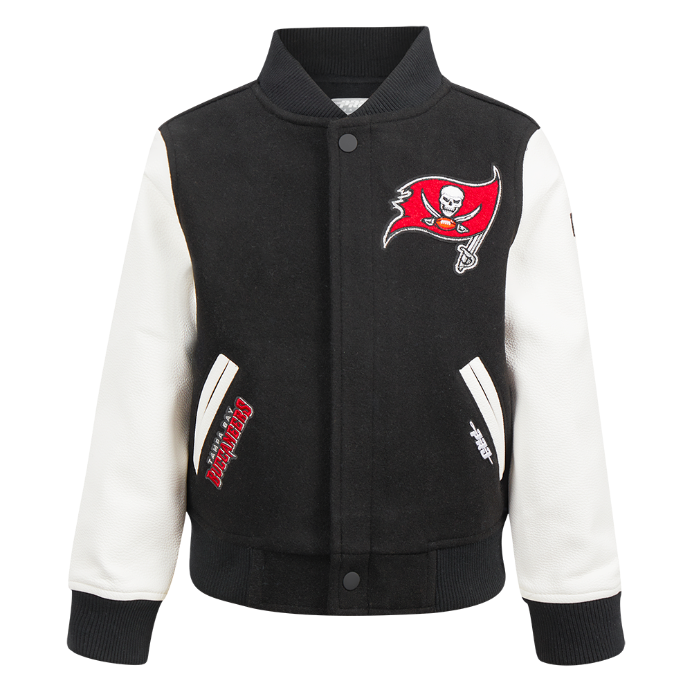 NFL TAMPA BAY BUCCANEERS CLASSIC BIG BOYS WOOL VARSITY JACKET (BLACK/WHITE)