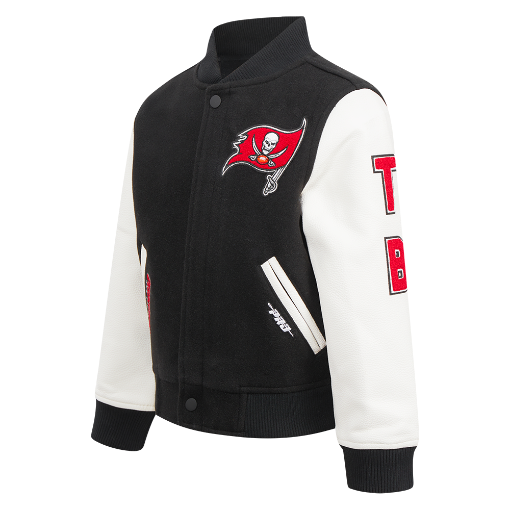 NFL TAMPA BAY BUCCANEERS CLASSIC BIG BOYS WOOL VARSITY JACKET (BLACK/WHITE)