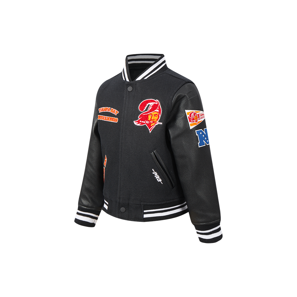 NFL TAMPA BAY BUCCANEERS RETRO CLASSIC LITTLE BOYS RIB WOOL VARSITY JACKE (BLACK)
