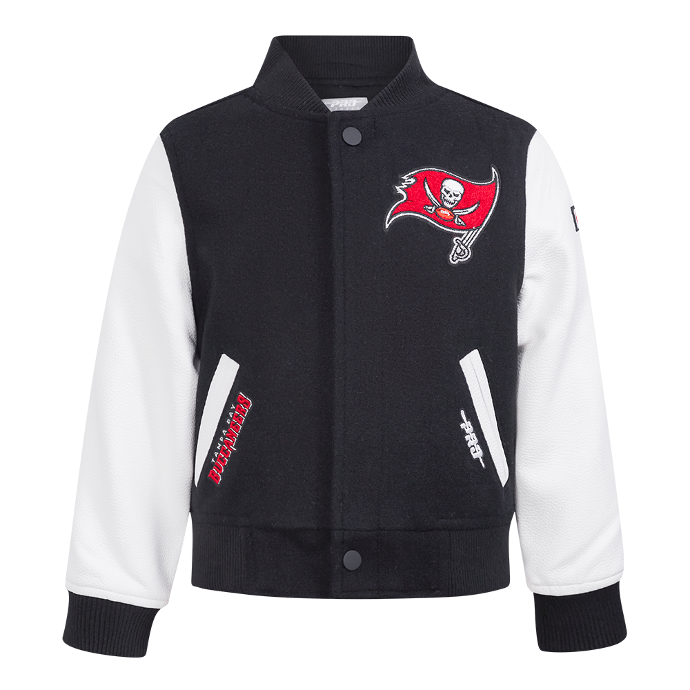 NFL TAMPA BAY BUCCANEERS CLASSIC LITTLE BOYS WOOL VARSITY JACKET (BLACK/WHITE)
