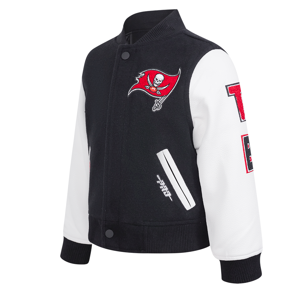 NFL TAMPA BAY BUCCANEERS CLASSIC LITTLE BOYS WOOL VARSITY JACKET (BLACK/WHITE)
