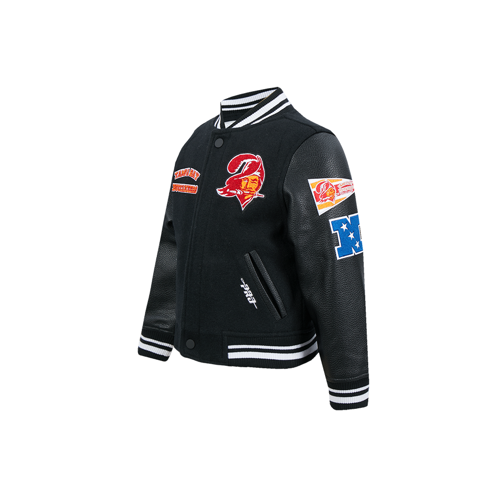 NFL TAMPA BAY BUCCANEERS CLASSIC BIG BOYS WOOL VARSITY JACKET (BLACK/WHITE)