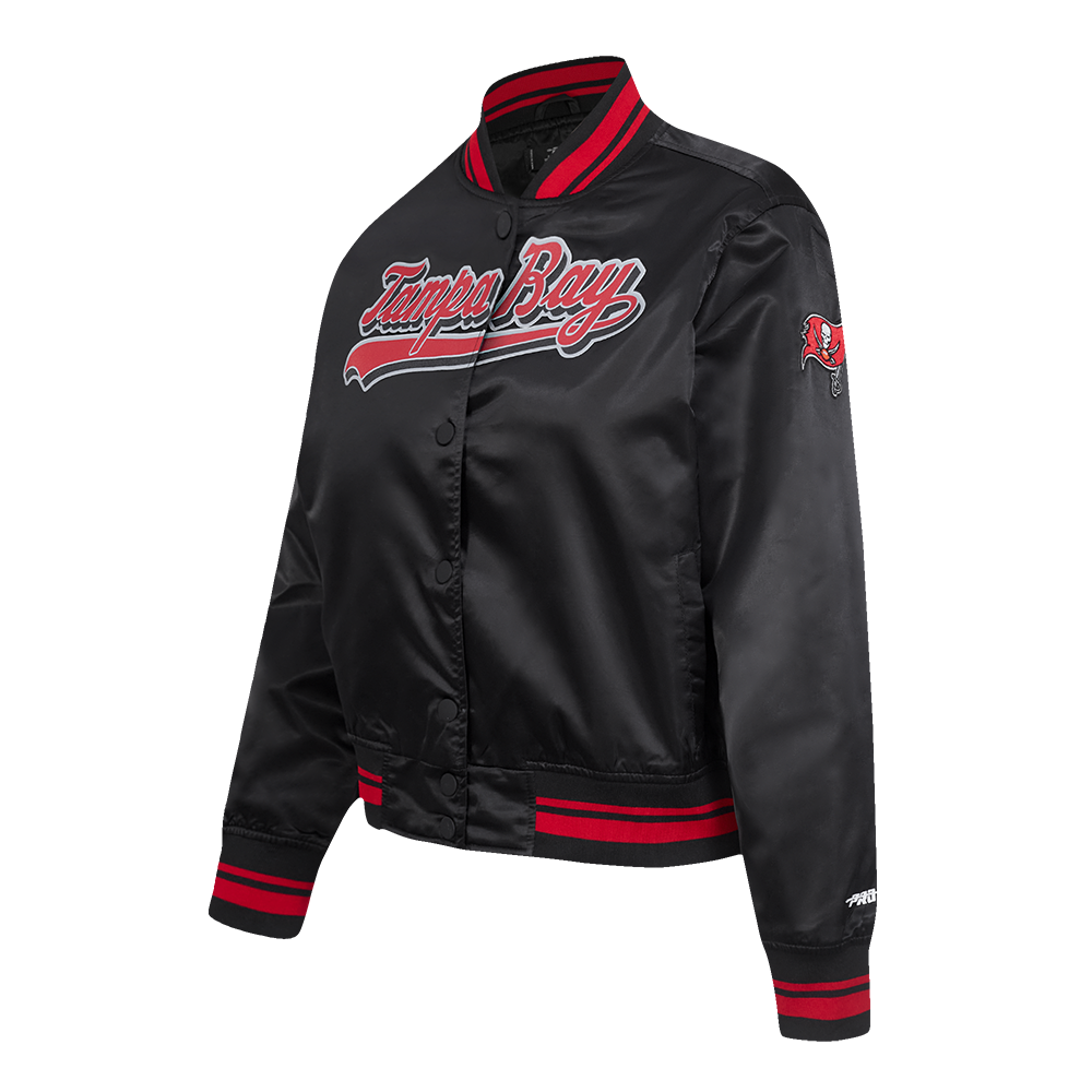 NFL TAMPA BAY BUCCANEERS SCRIPT TAIL WOMEN'S SATIN JACKET (BLACK/RED/BLACK)