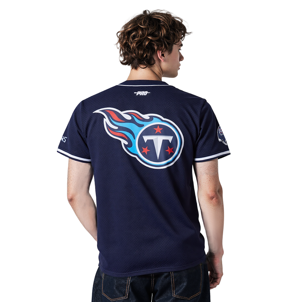 NFL TENNESSEE TITANS SCRIPT TAIL MEN'S MESH BUTTON DOWN SHIRT (MIDNIGHT NAVY)