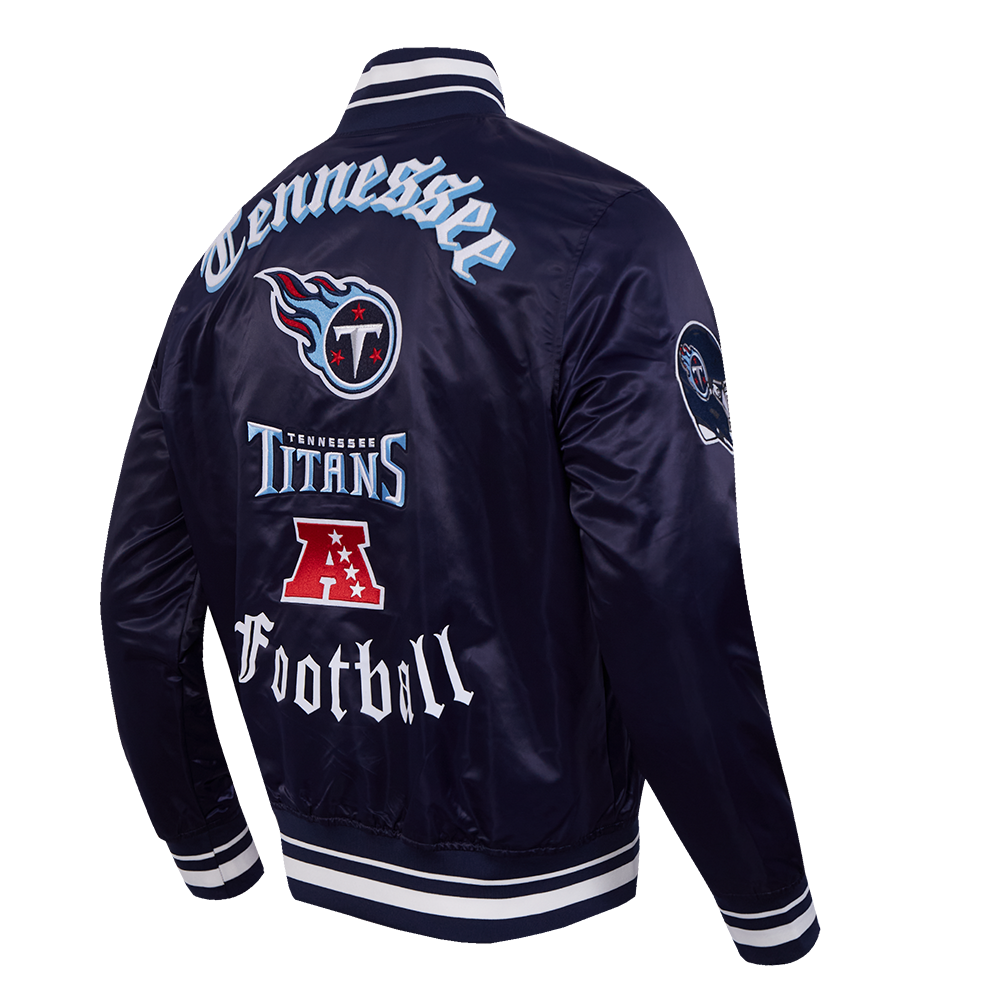 NFL TENNESSEE TITANS OLD ENGLISH MEN'S RIB SATIN JACKET (MIDNIGHT NAVY)