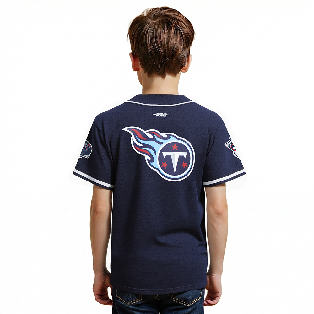 NFL TENNESSEE TITANS CLASSIC BIG BOY'S MESH BUTTON DOWN SHIRT (MIDNIGHT NAVY)